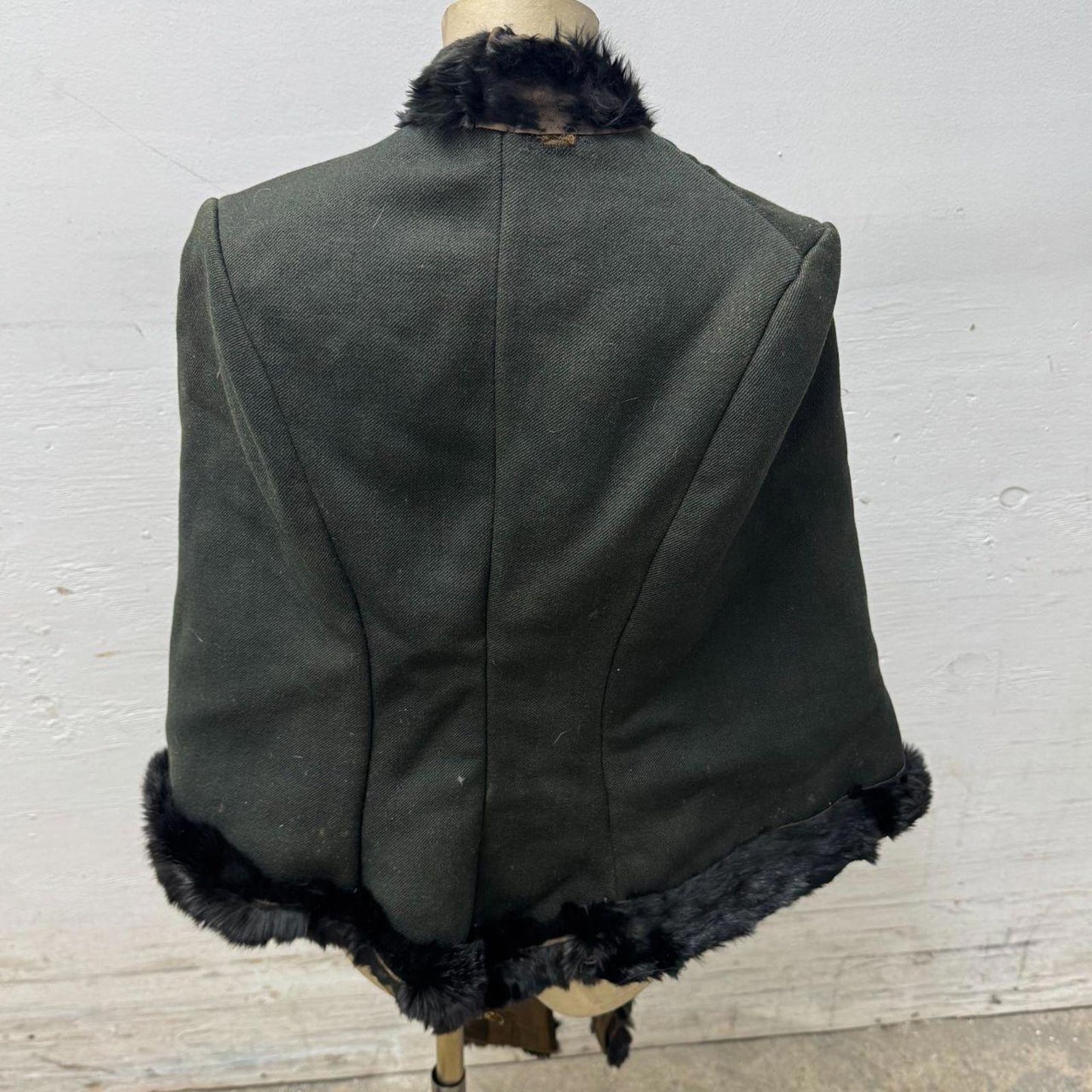 Antique Victorian Fur Trim Dolman Cape Coat 1880s 1890s Heavy Wool As-Is