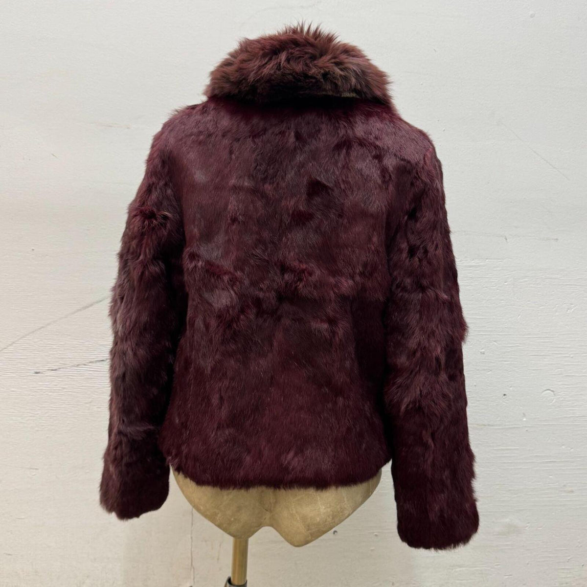 Vintage Burgundy Red Rabbit & Fox Fur Jacket Coat