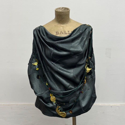 Madomorpho Silk Satin Jacquard Celestial Charm Cowl-Neck Sample Top