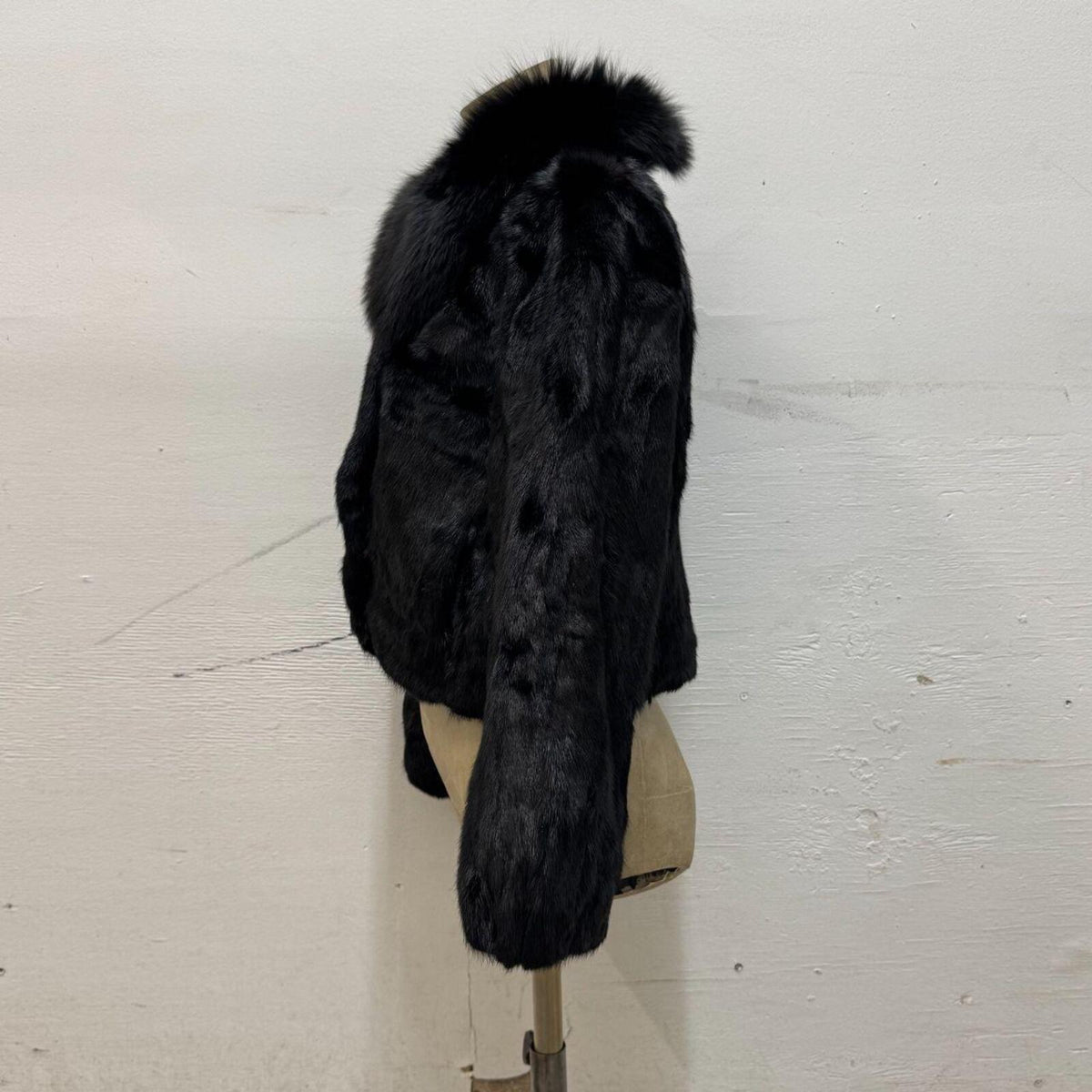 Vintage Black Rabbit & Fox Fur Jacket Coat