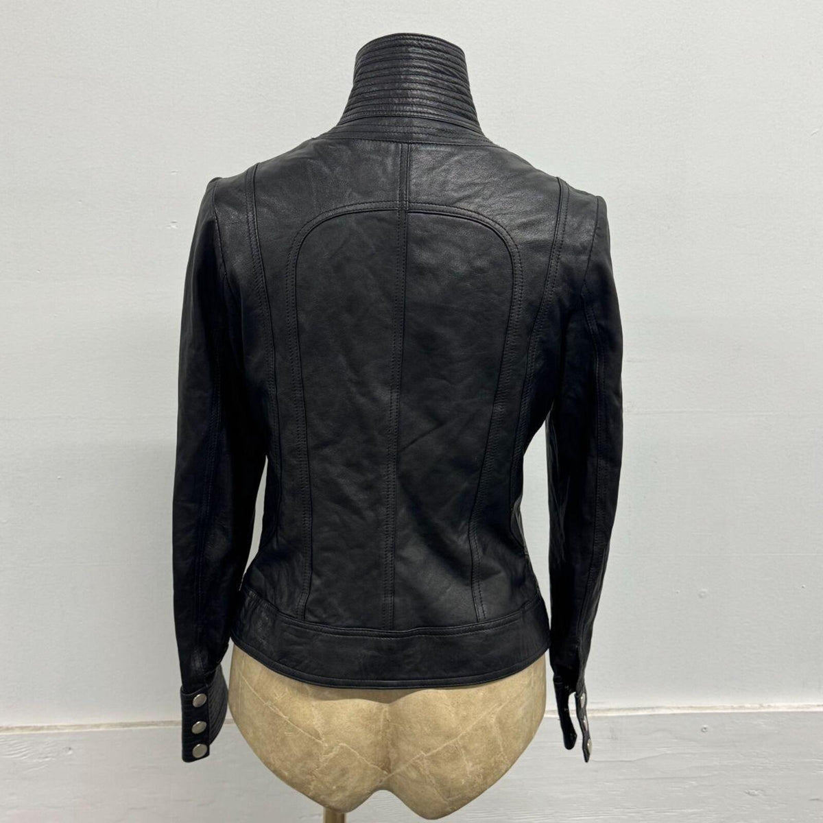 Vintage Black Racer Moto Paneled Leather Jacket