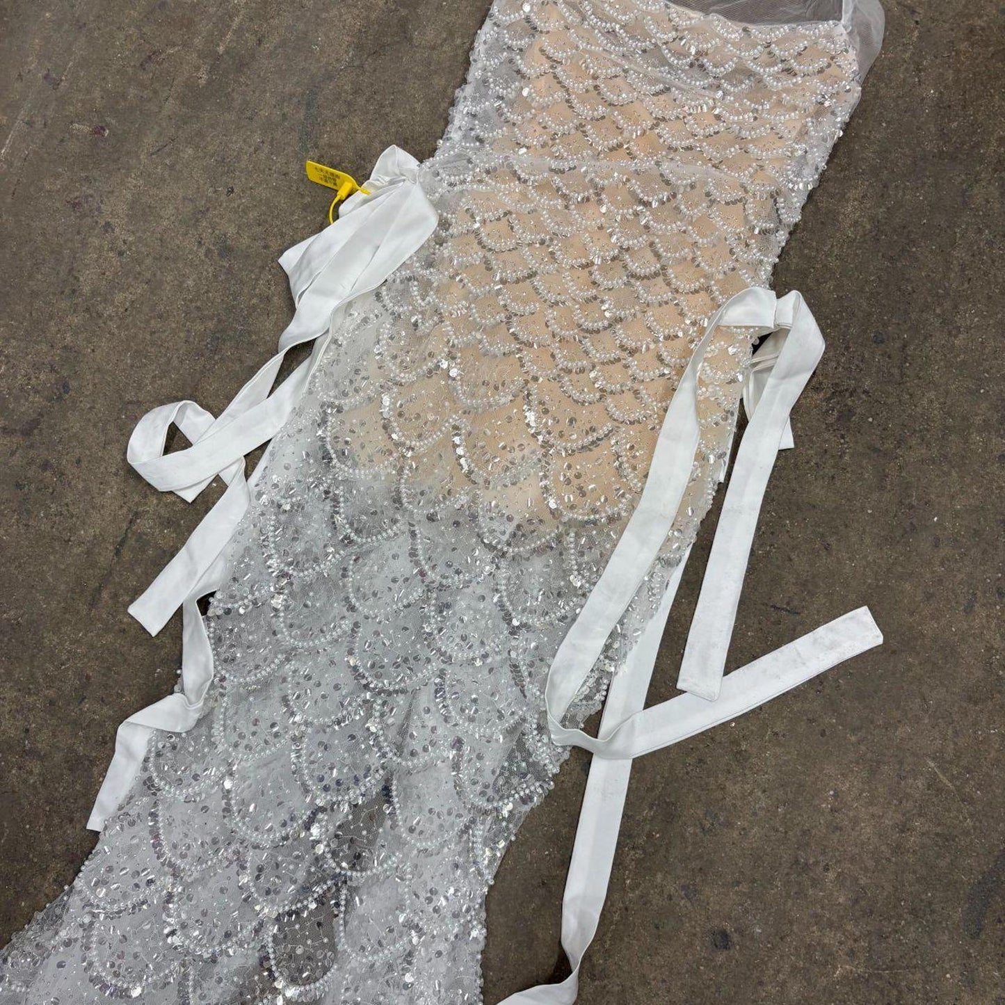 Sheer Silver Sequin Beaded Mermaid Halter Dress