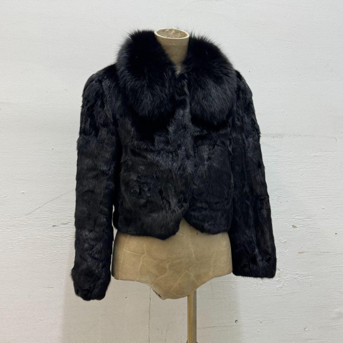 Vintage Black Rabbit & Fox Fur Jacket Coat