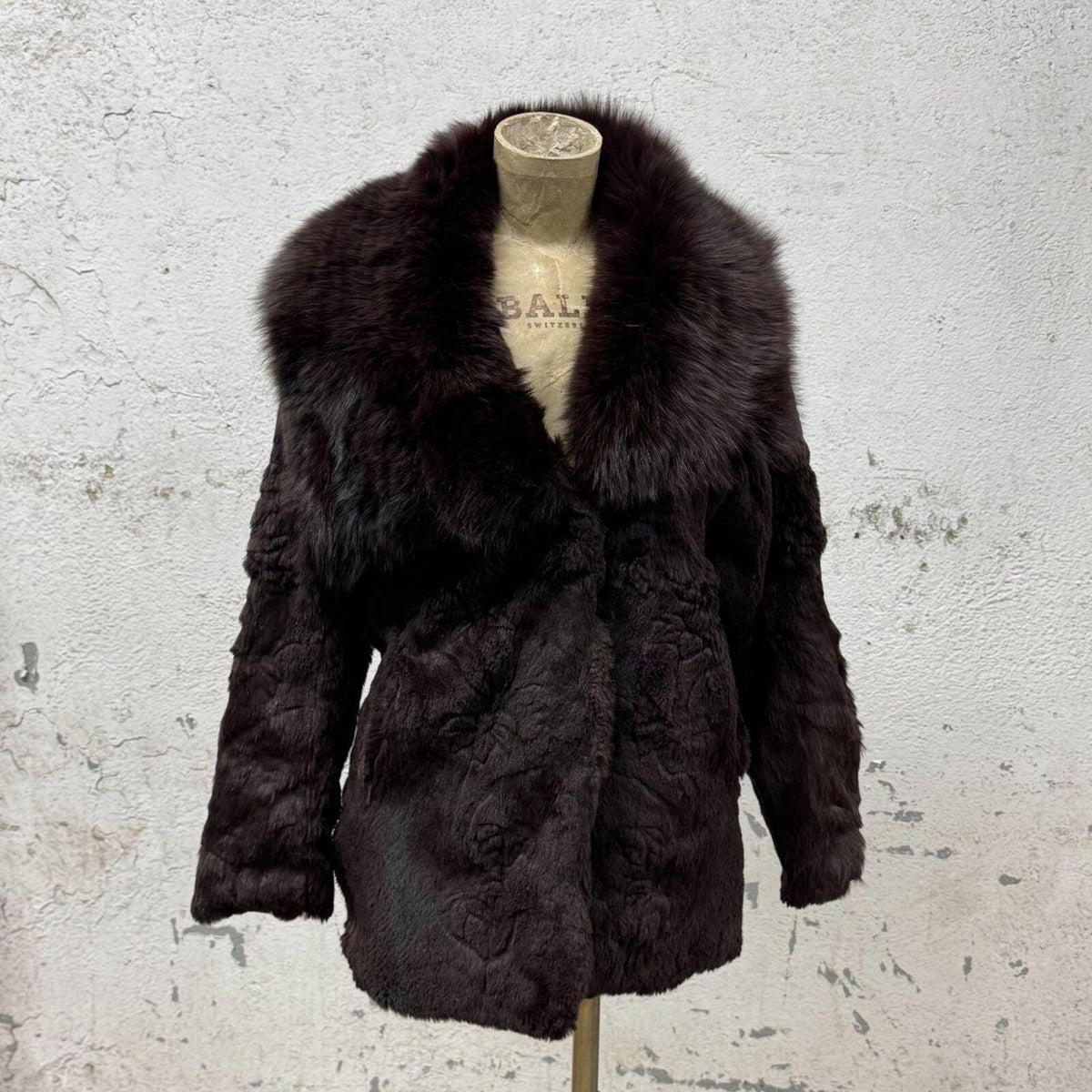 Vintage Brown Rabbit Fur Jacket with Fox Fur Trim Coat
