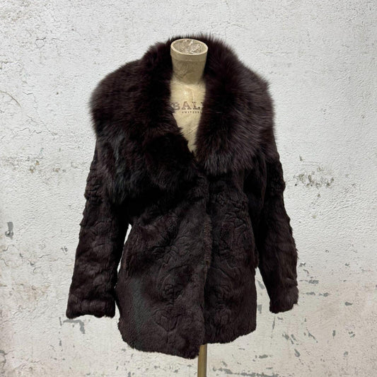 Vintage Brown Rabbit Fur Jacket with Fox Fur Trim Coat