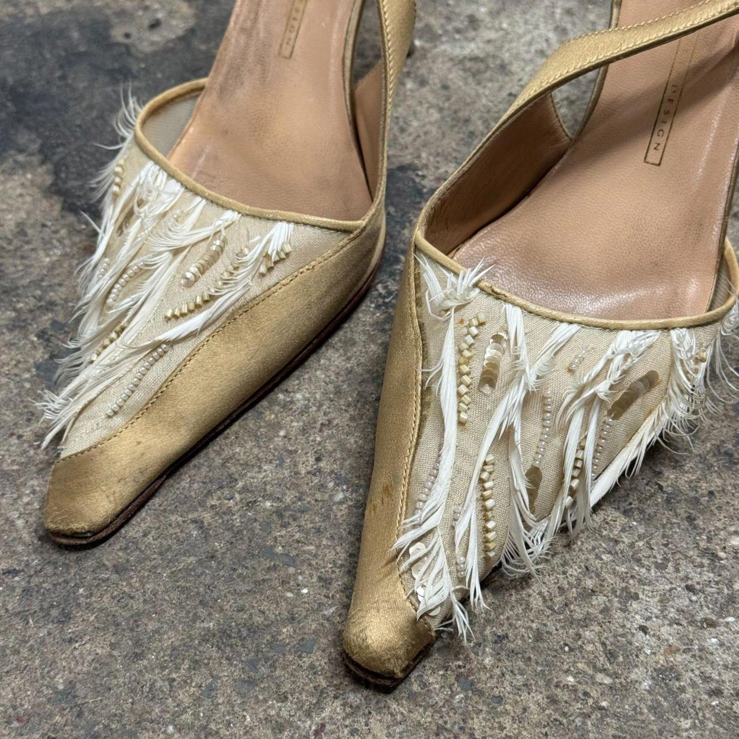 Vintage Giuseppe Zanotti Embellished Vicini Feather & Sequin Kitten Heels 8