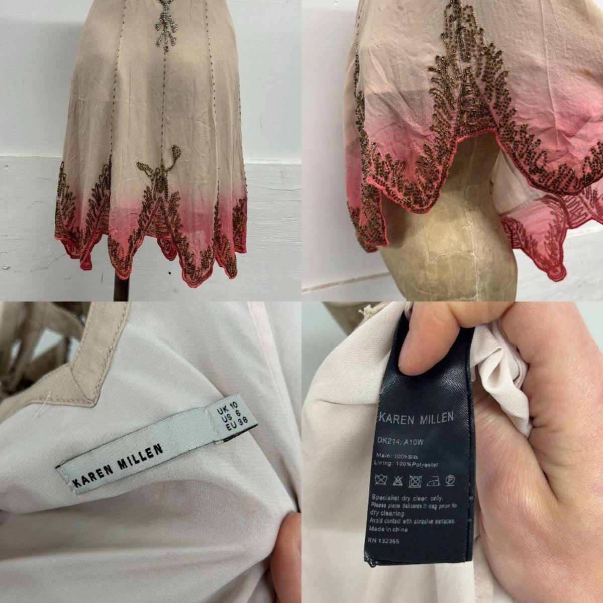 Vintage Y2K Karen Millen Ombré Beaded Silk Fairy Dress Pink