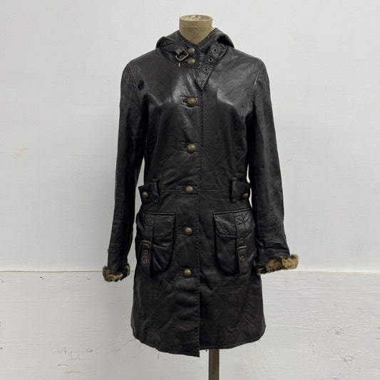 Vintage Y2K SINBOS Leather and Rabbit Fur Hooded Utility Trench Parka
