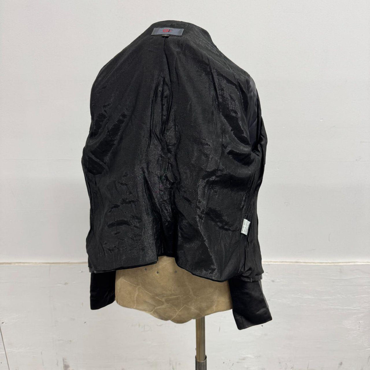 Vintage Black Funnel Neck Asymmetric Avant Garde Leather Jacket