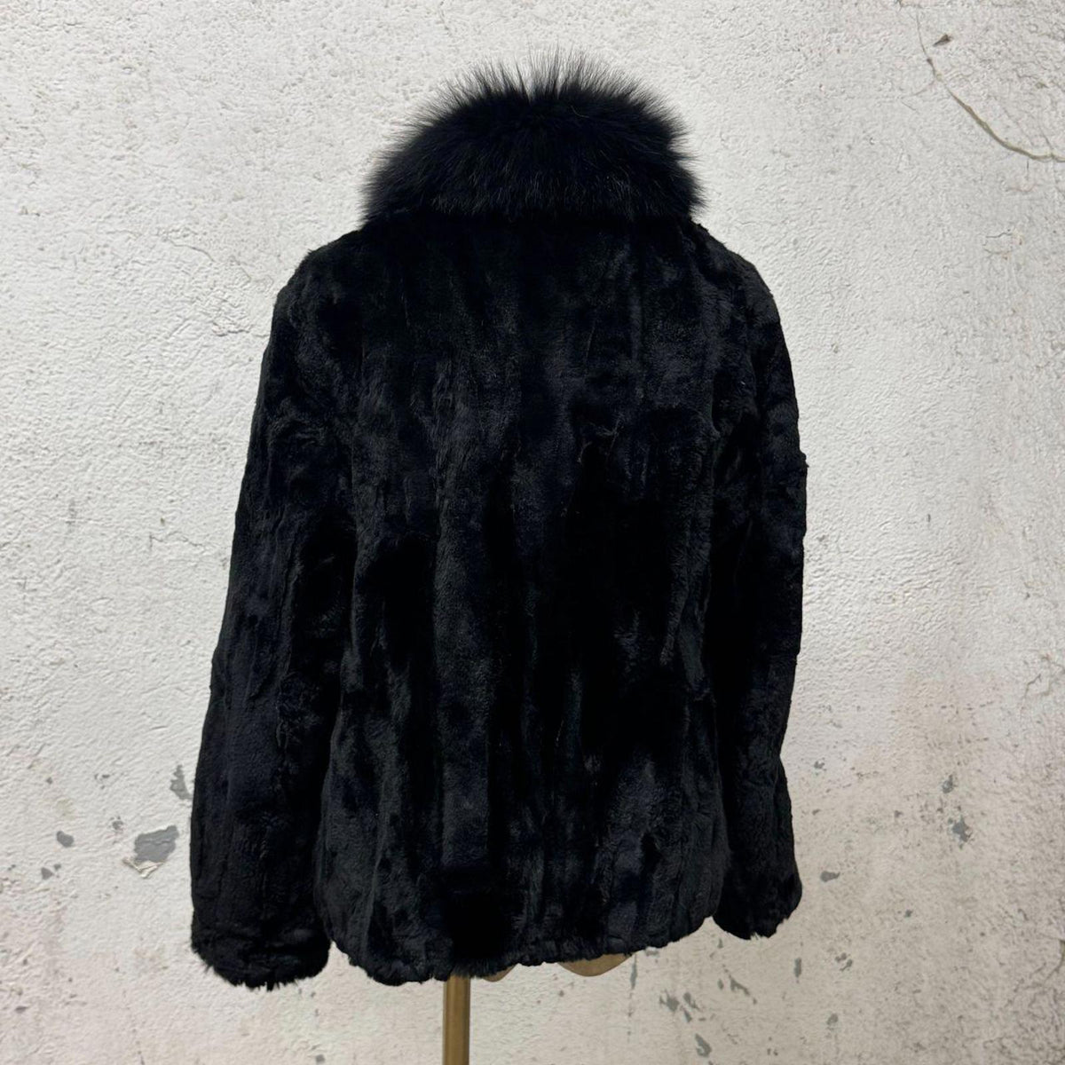 Vintage Y2K Jet-Black Rabbit & Fox Fur Jacket Coat