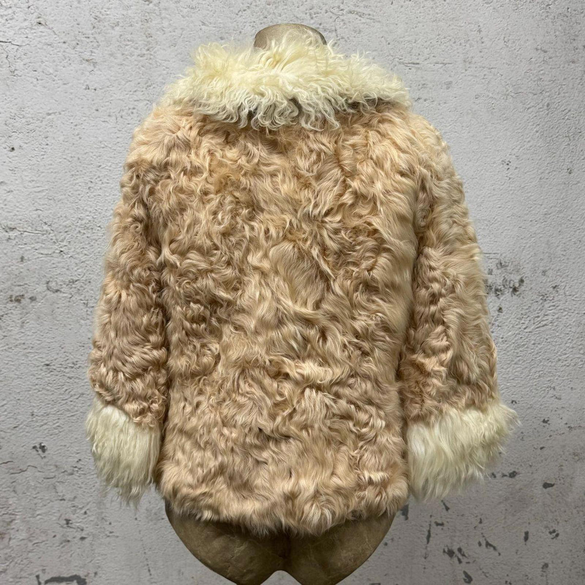 Vintage Y2K Pink Tan Cream Mod-Style Mongolian Wool Jacket