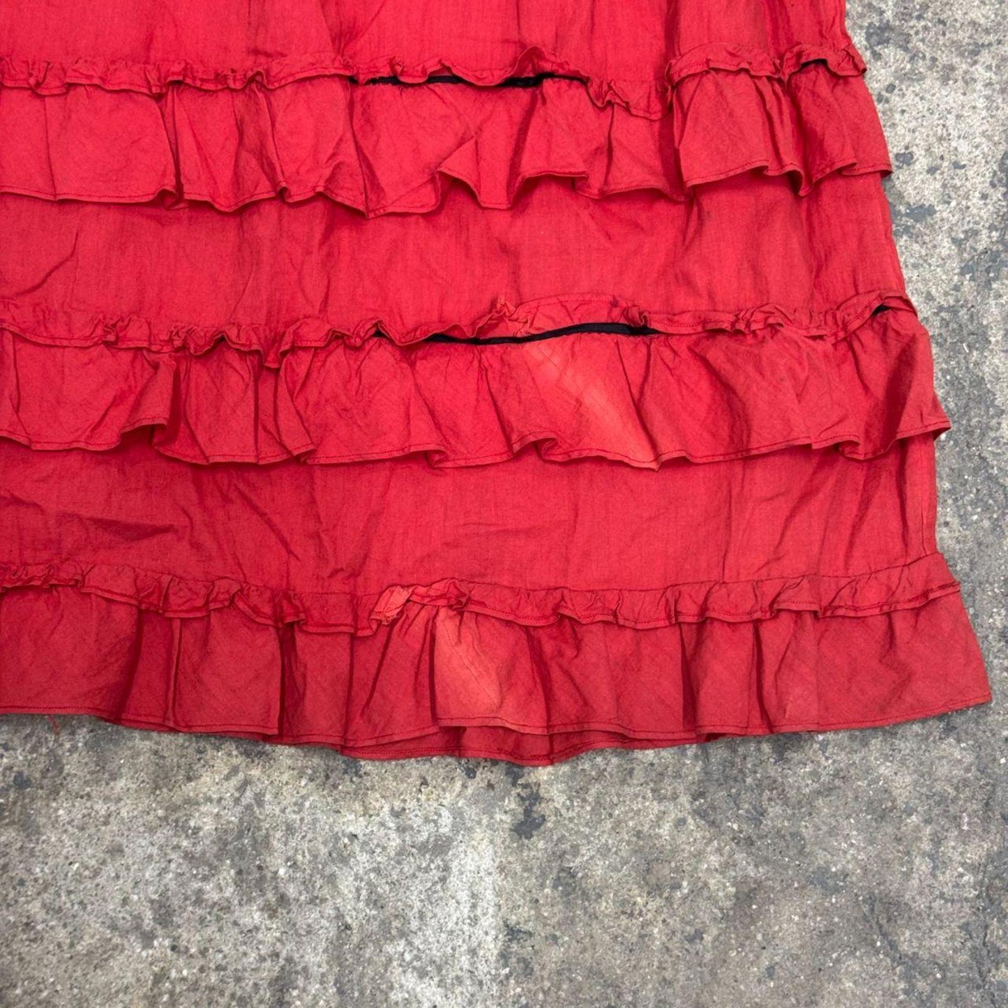 Red 50s does Victorian Vintage Cotton Empire Waist Babydoll Ruffled Maxi Dress