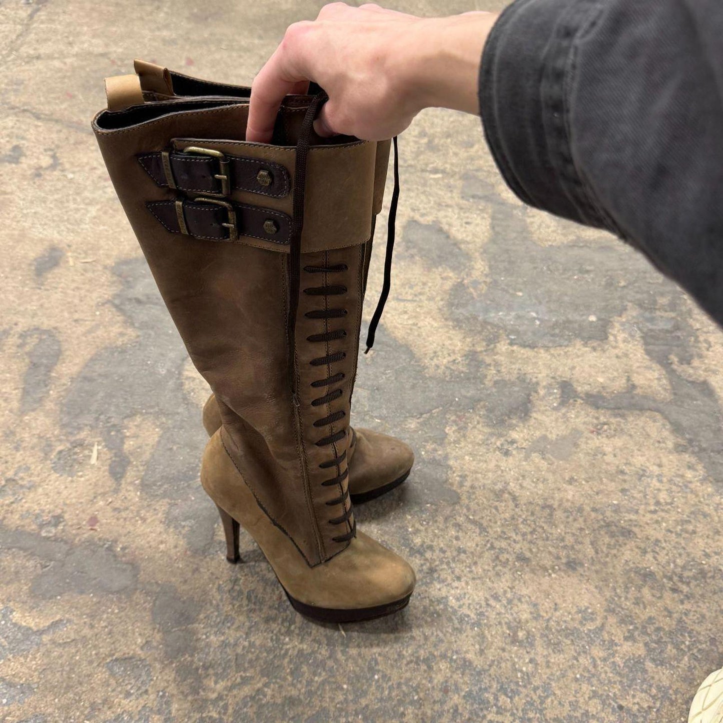 Vintage Miss Sixty brown Genuine Leather Lace-Up Tall Knee High Platform Boots