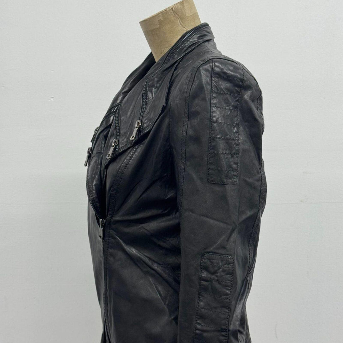 Vintage Black Leather Multi-Zip Patchwork Lambskin Moto Jacket