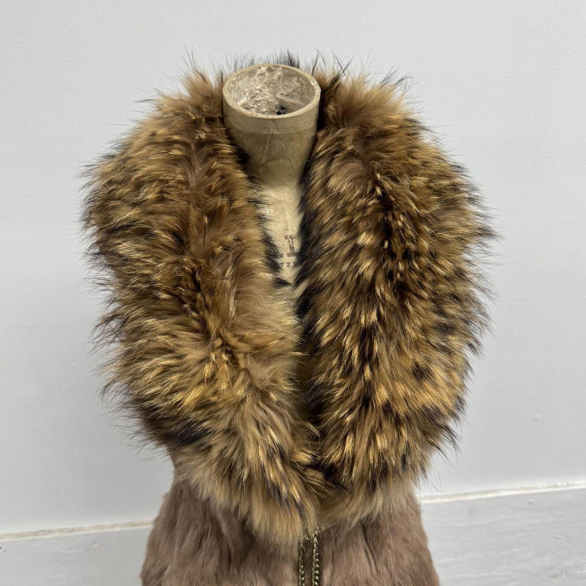 Vintage Y2K Brown Longline Raccoon & Rabbit Fur Vest
