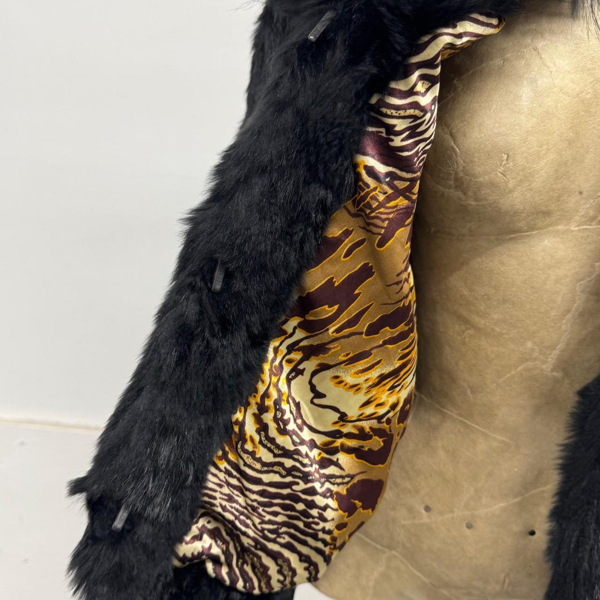 Vintage Y2K Black Rabbit & Fox Fur Jacket Coat