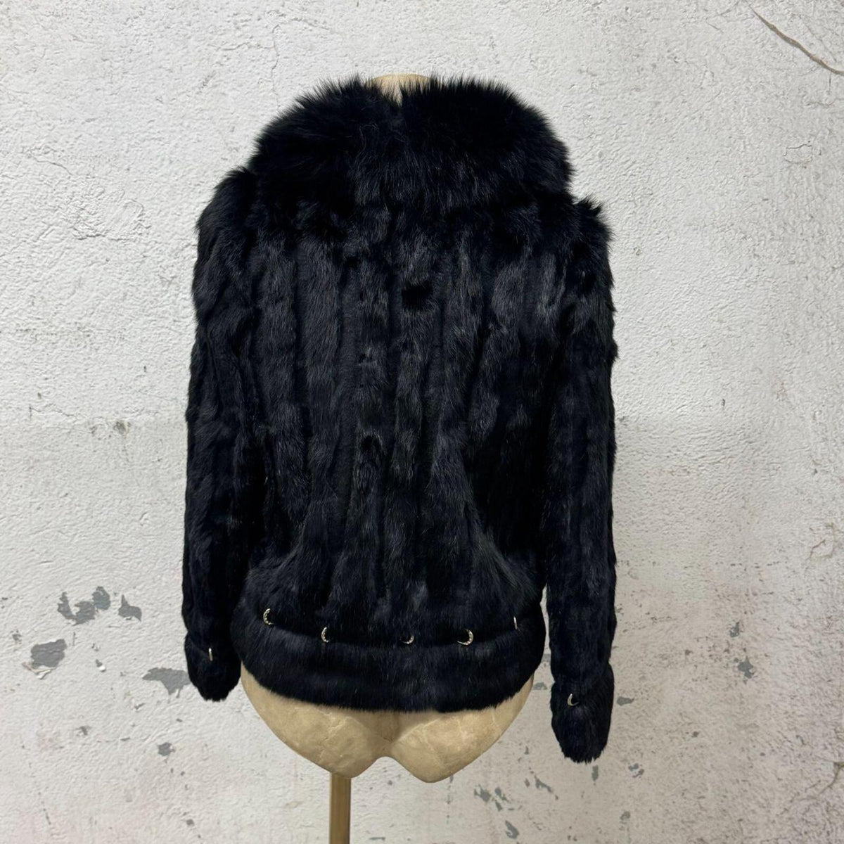 Vintage Y2K "Pierced" Black Rabbit & Fox Fur Bomber