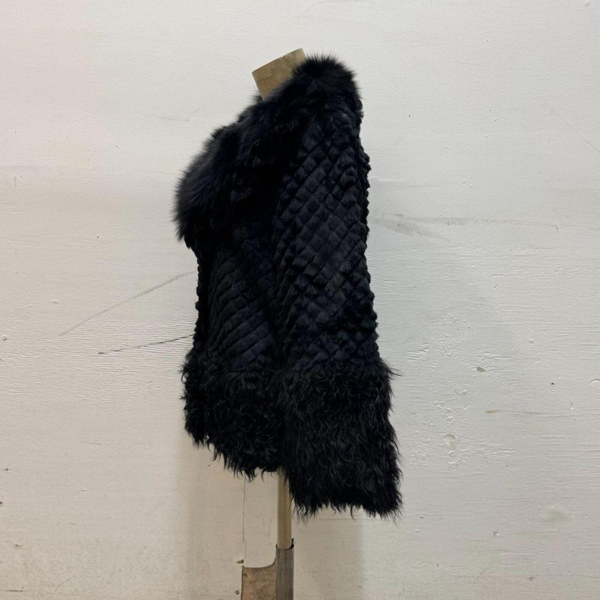 Y2K Vintage Rabbit Fox Wool Fur Black Statement Coat