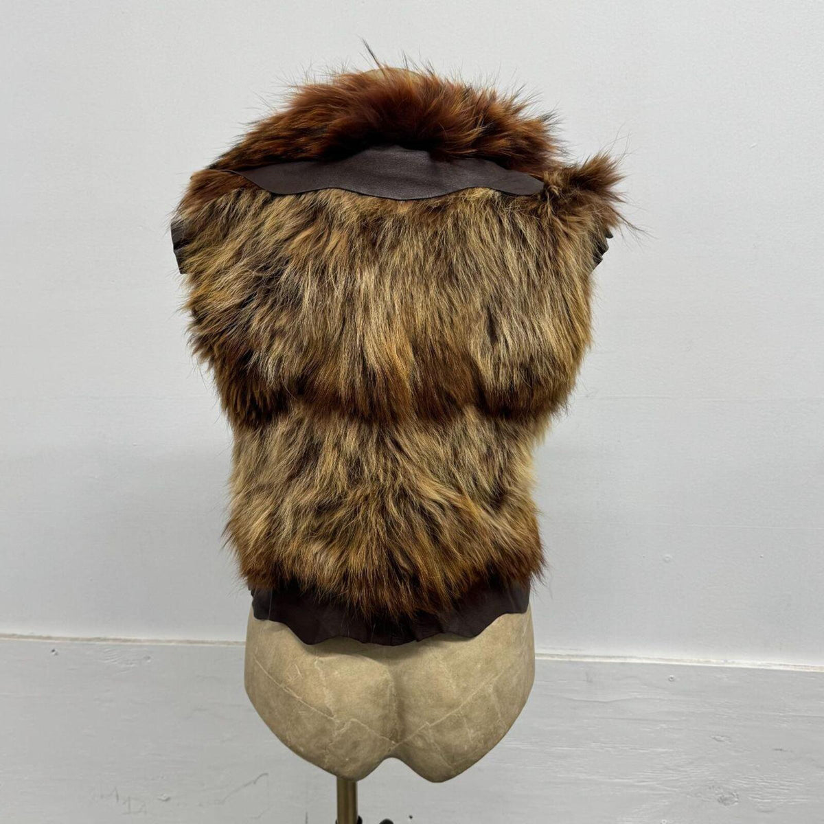 Vintage Fire Brown Avant Garde Leather & Fox Fur Vest Seasky