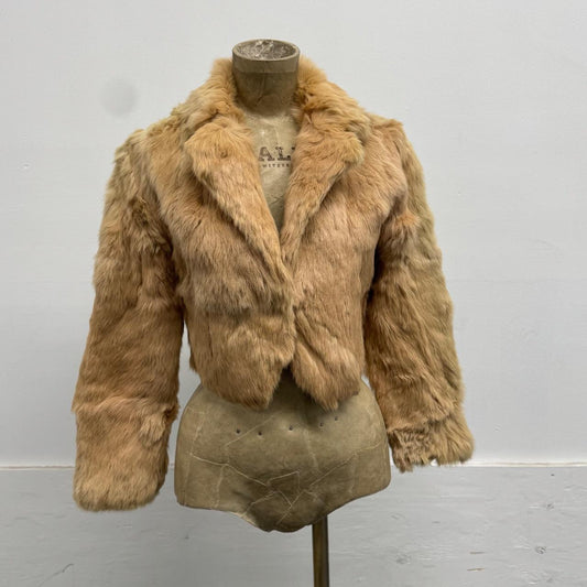Vintage Cream Peach Rabbit Fur Jacket Coat