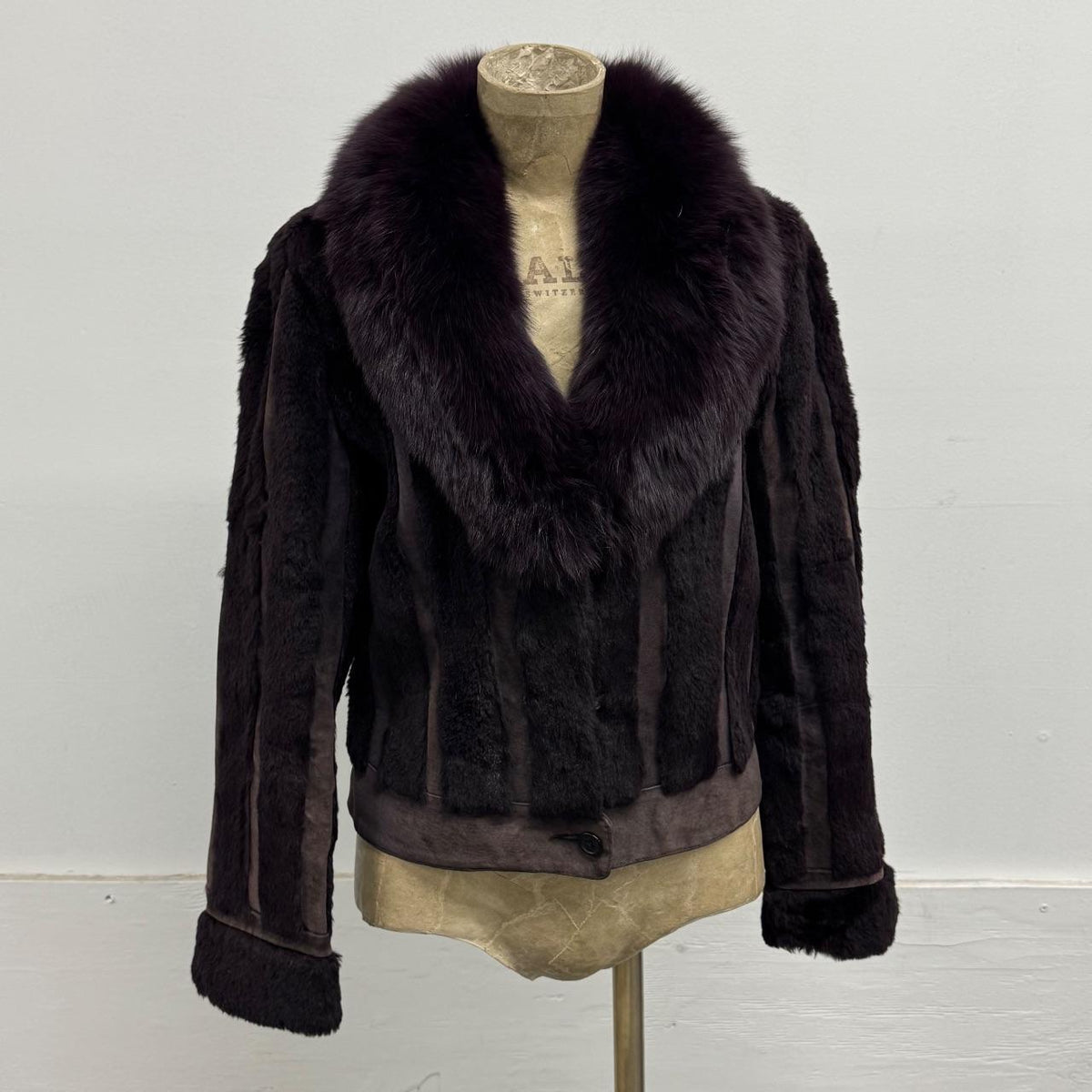 Vintage Y2K Purple-Brown Rabbit & Fox Fur Jacket Coat