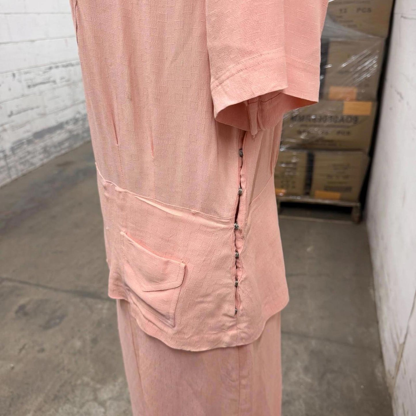 Vintage Early 1930s Peach Pink Rayon Crepe Wedding Dress w/ Original Belt