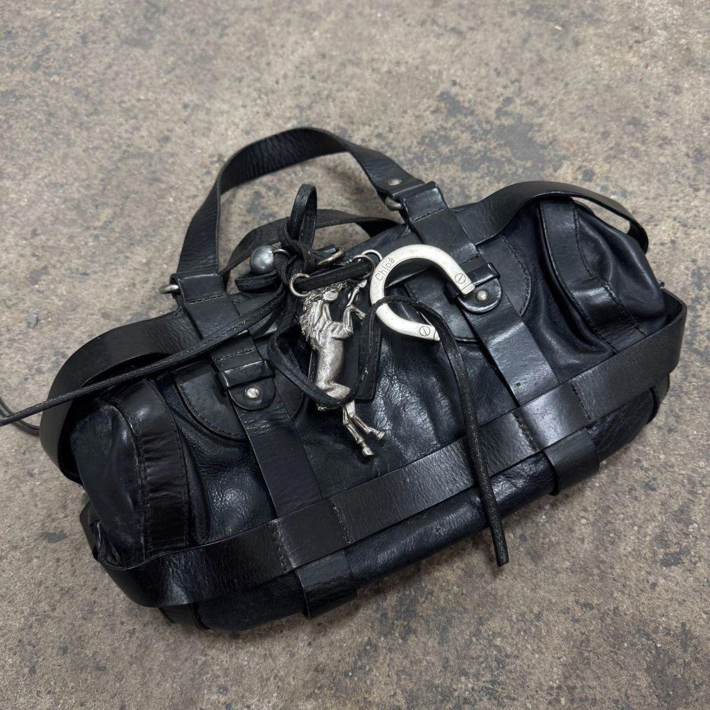 Y2K Authentic Vintage Chloé Kerala Equestrian Bag - Black Leather + Charms