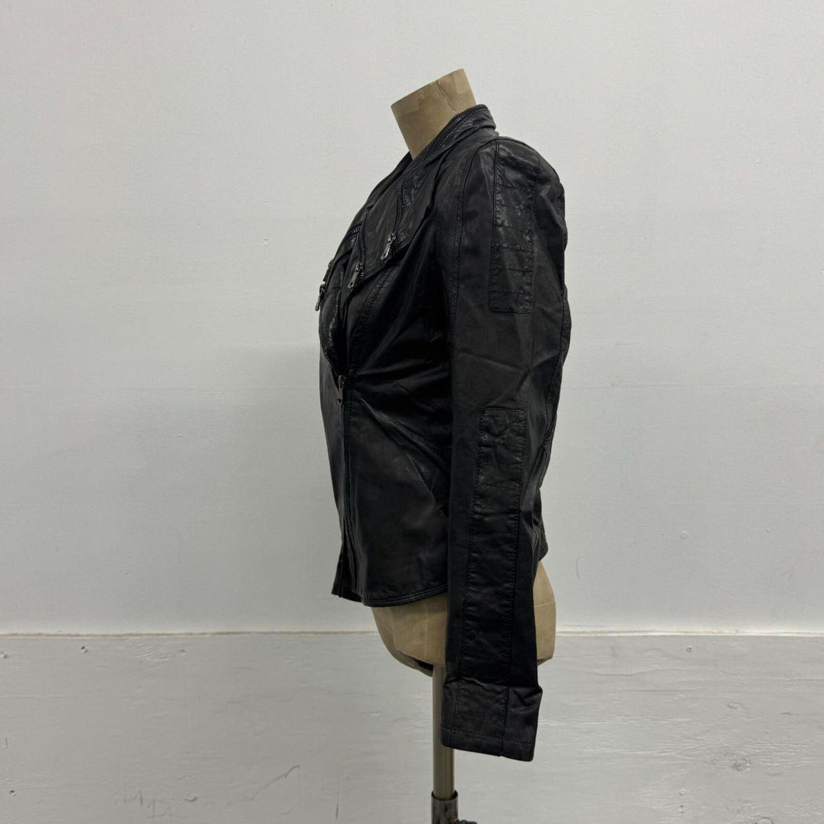 Vintage Black Leather Multi-Zip Patchwork Lambskin Moto Jacket