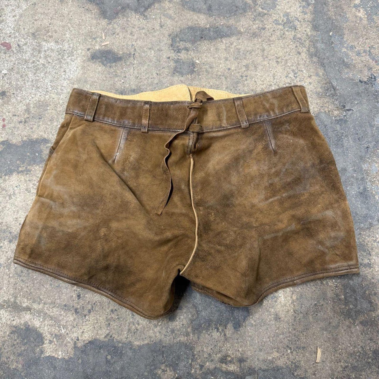 NWT Vintage Embroidered Brown Leather Women's Lederhosen Shorts