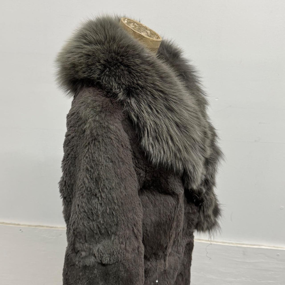 Vintage Y2K Grey Rabbit & Fox Fur Jacket Coat