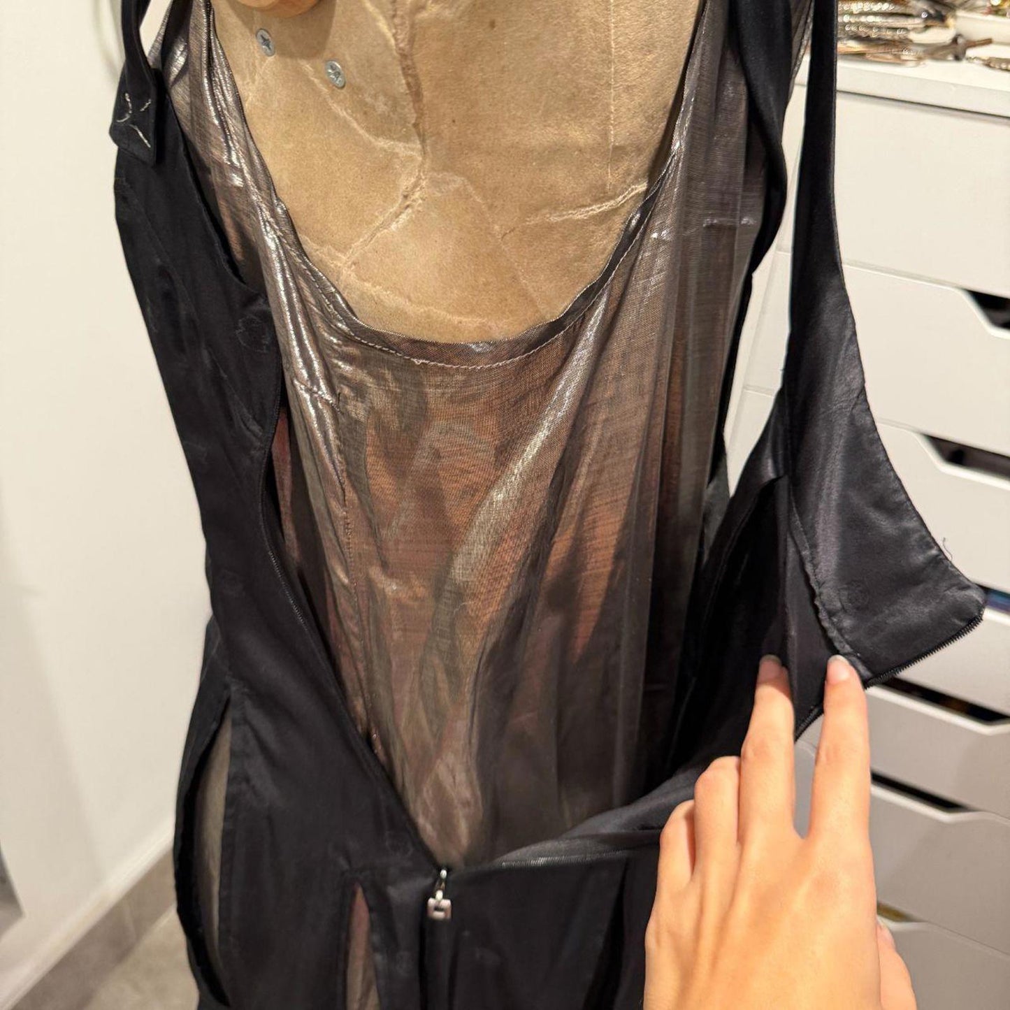 RUNWAY Black and Silver Silk Girbaud Dress - Made in Italy