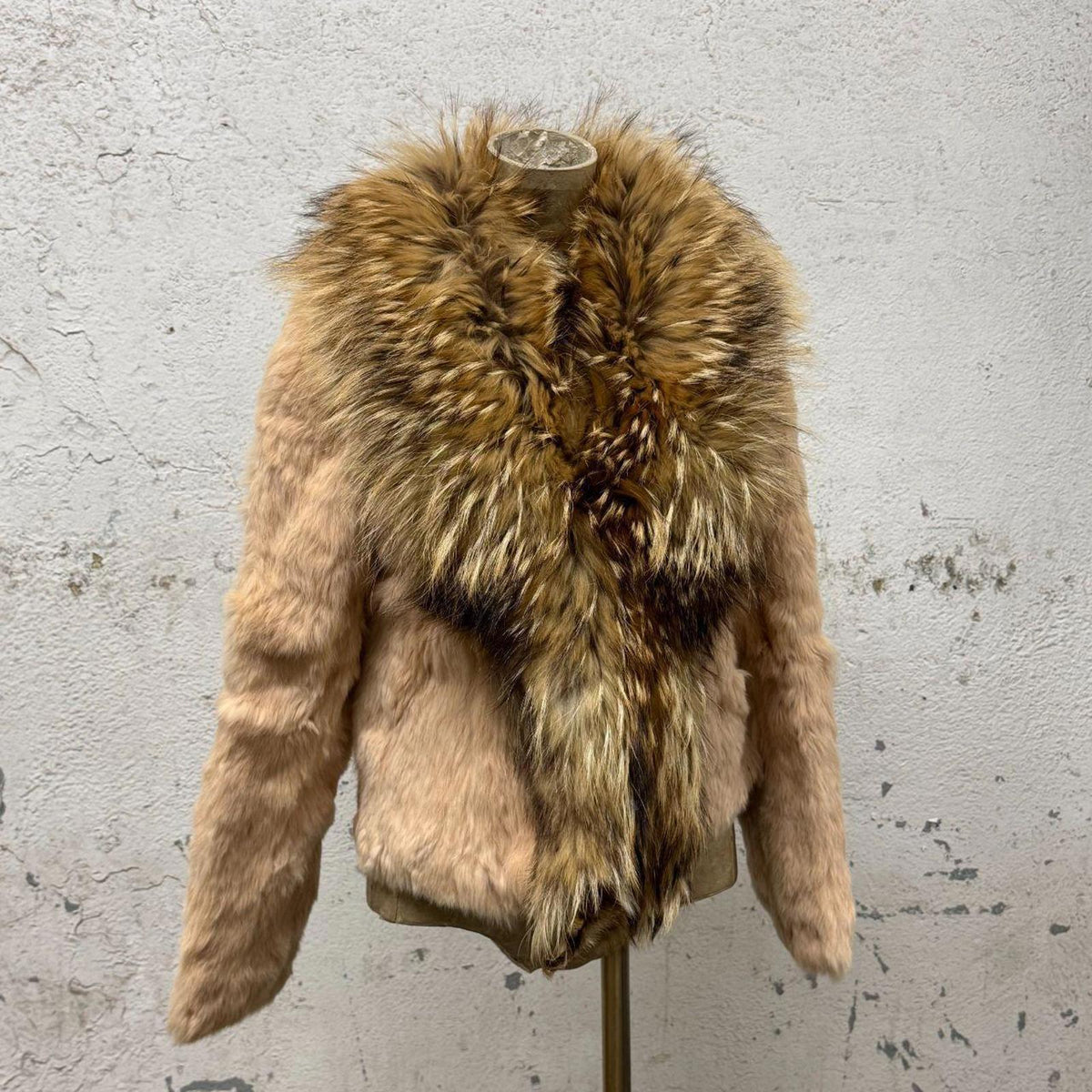 Vintage Y2K Peach Pink Rabbit & Coyote Fur Jacket Coat