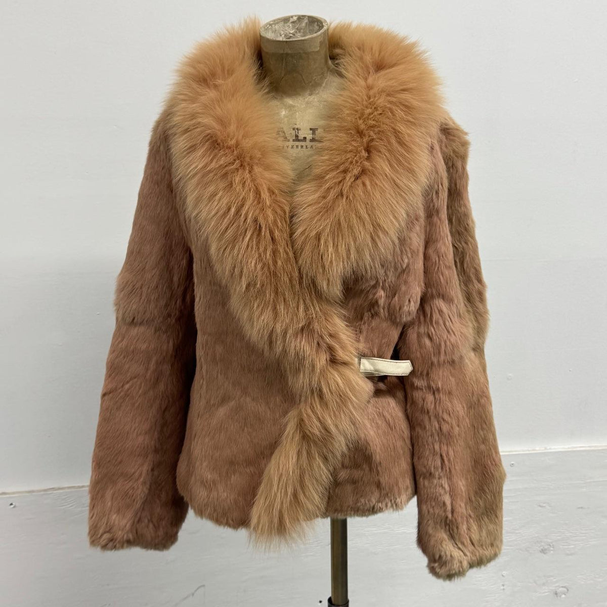 Vintage Y2K Pink Rabbit & Fox Fur Jacket Coat