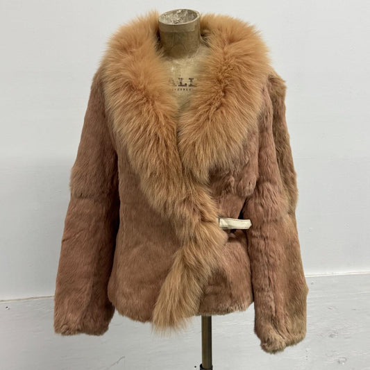 Vintage Y2K Pink Rabbit & Fox Fur Jacket Coat