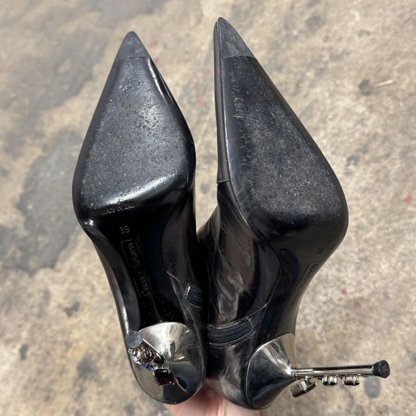 Y2K Vintage Archival Cesare Paciotti Jeweled Silver Metallic Stiletto Boots