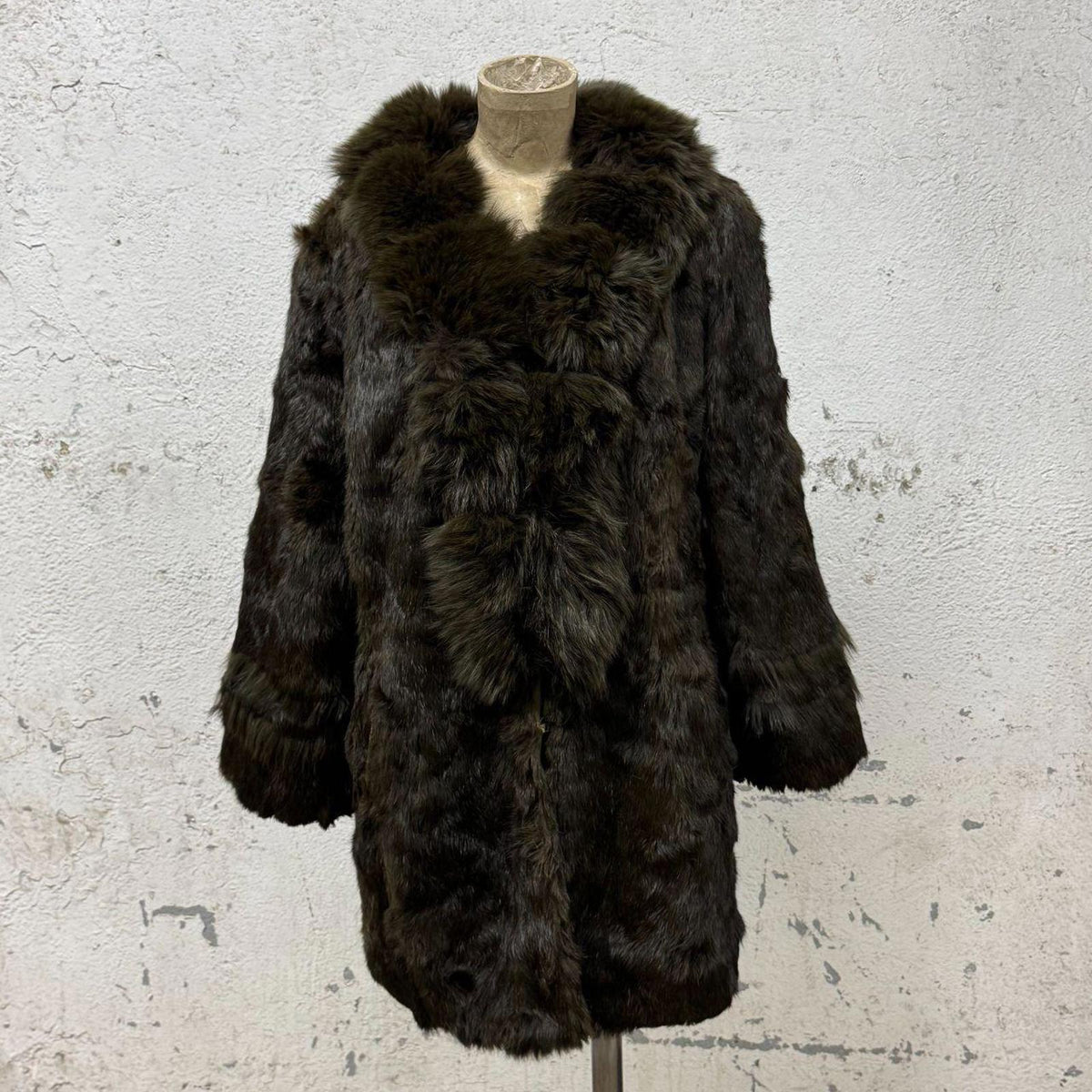 Vintage Y2K Olive Green Rabbit & Fox Fur Coat