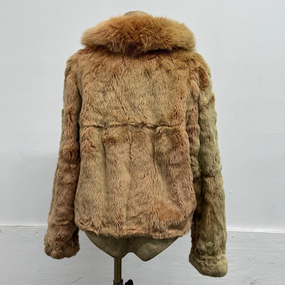 Vintage Y2K Peach Tan Orange Rabbit & Fox Fur Jacket Coat