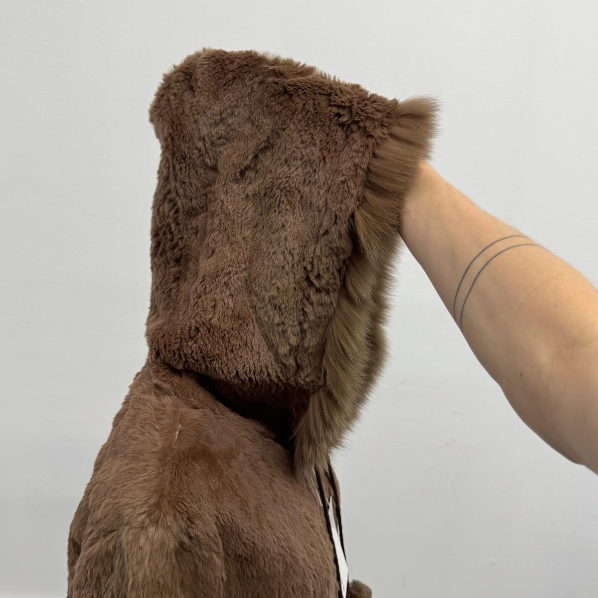 Vintage Y2K Reversible Hooded Brown Rabbit & Fox Fur Jacket Coat