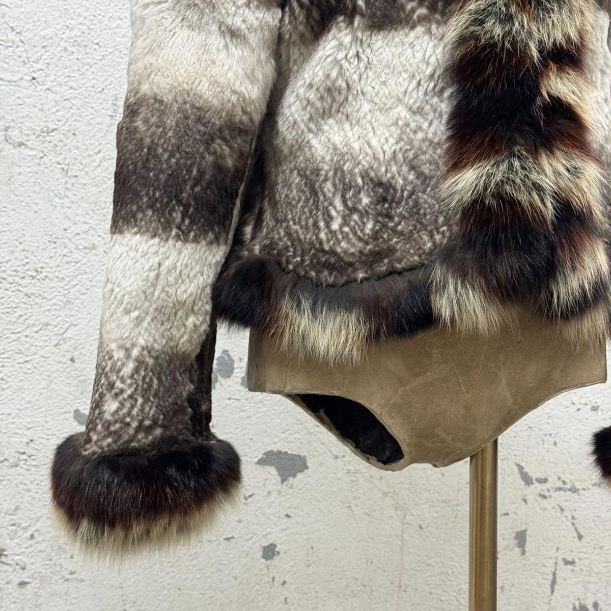 Vintage Y2K Grey Brown Striped Rabbit & Fox Fur Jacket Coat
