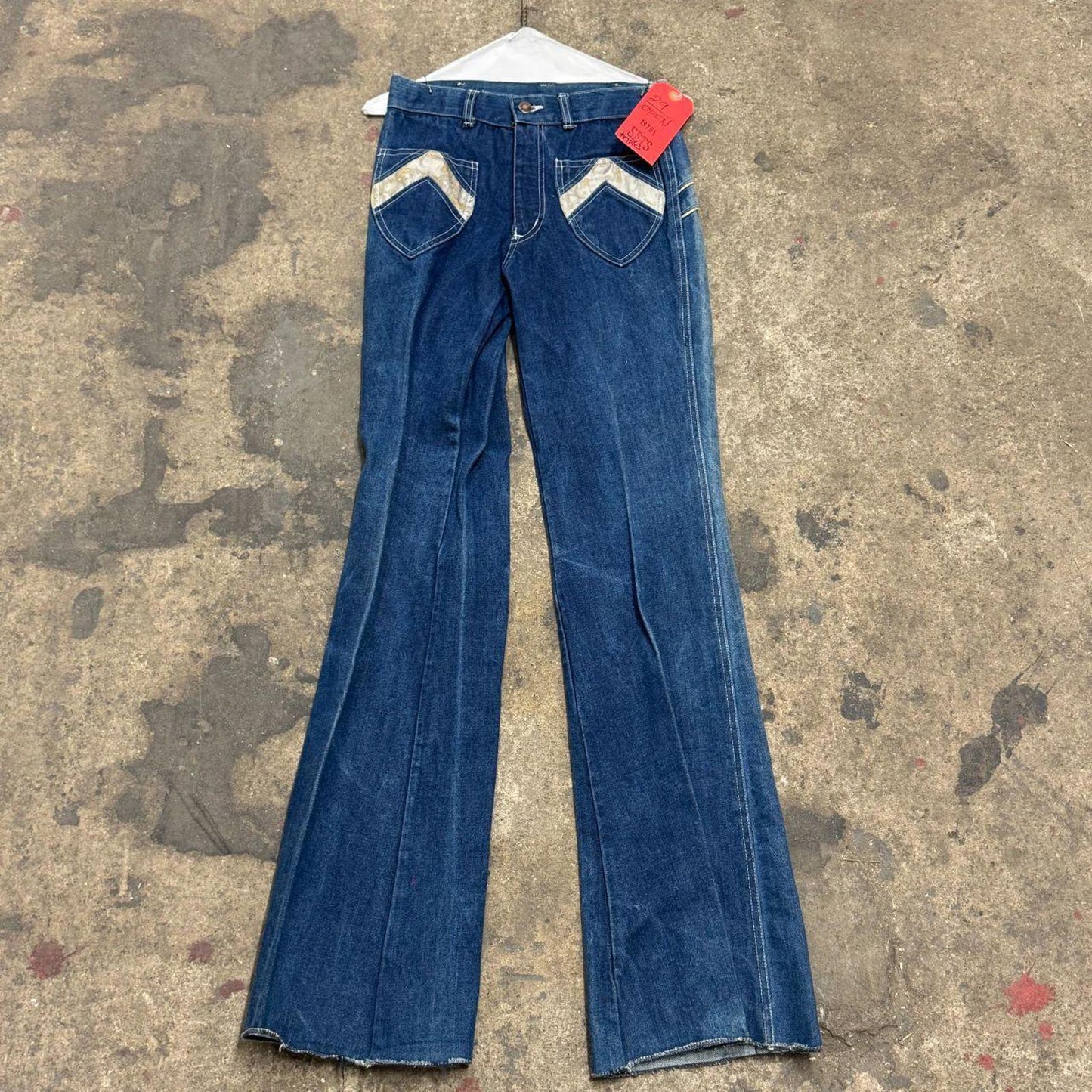 Vintage 70s Metallic Mixed-Panel Flare Jeans S
