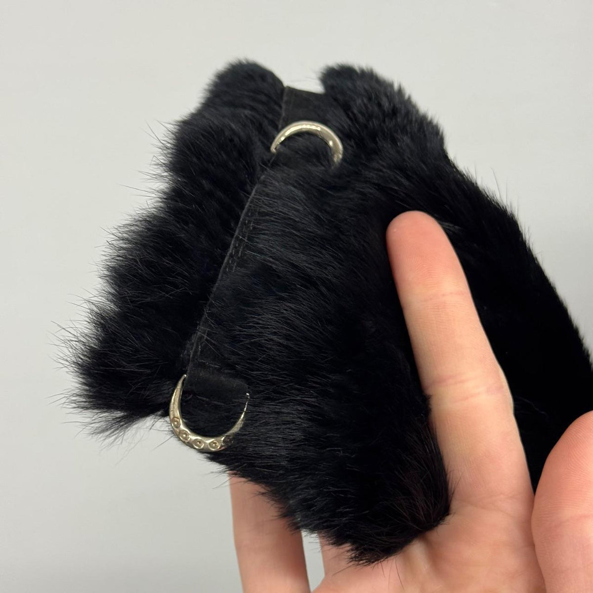 Vintage Y2K Black Rabbit & Fox Fur Pierced Jacket Coat