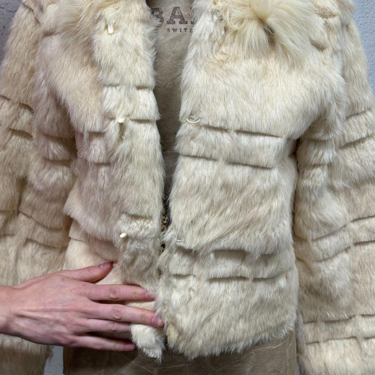 Vintage Y2K Cream Rabbit & Fox Fur Crop Jacket Coat