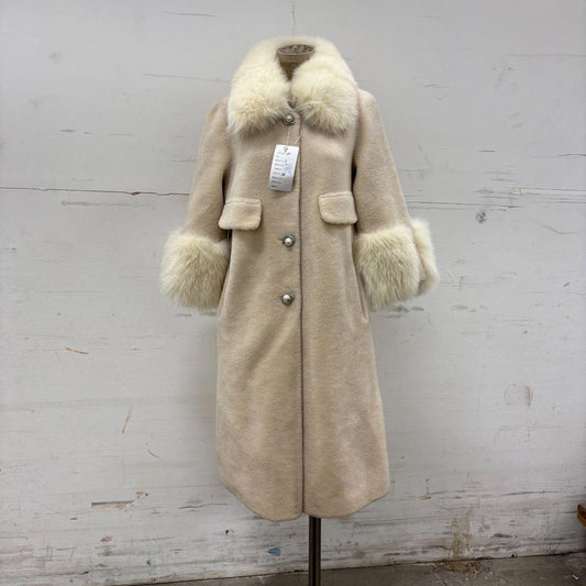Vintage Y2K Cream Fleece Princess Coat with Genuine Fox Fur