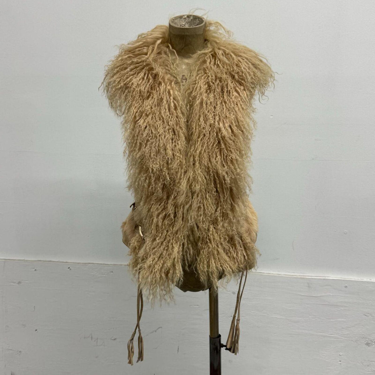 Vintage Deadstock Beige Brown Y2K Mongolian Lamb & Rabbit Fur Vest