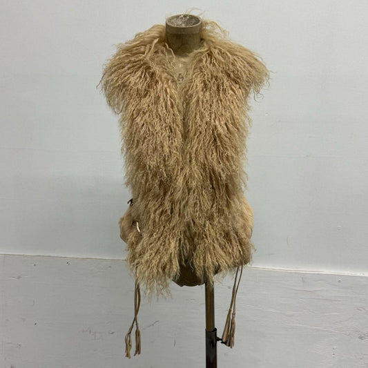 Vintage Deadstock Beige Brown Y2K Mongolian Lamb & Rabbit Fur Vest