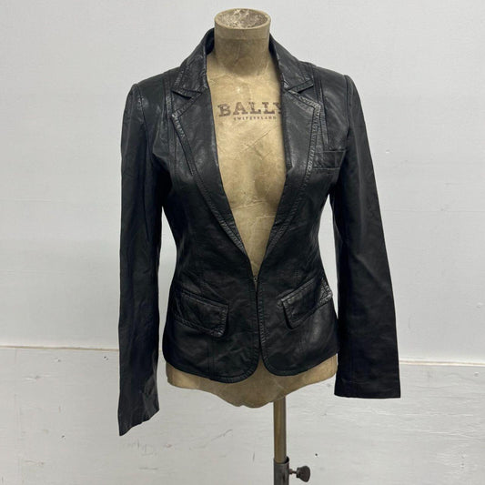 Vintage Black Plunge Y2K Blazer Leather Jacket Jorya