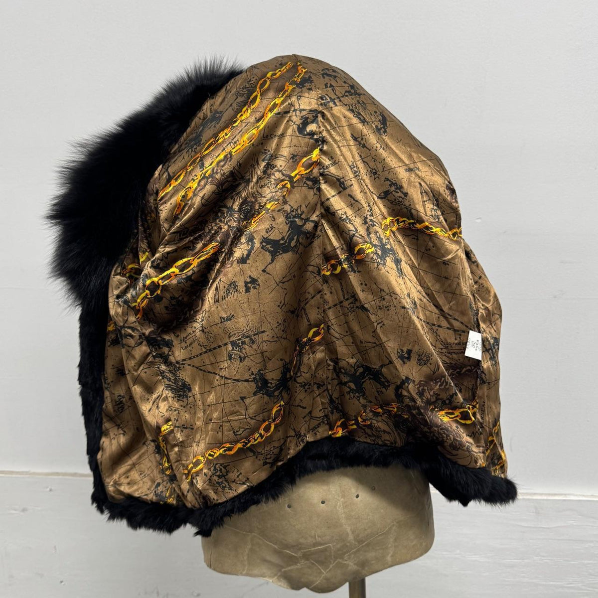 Vintage Y2K Black Rabbit & Fox Fur Pierced Jacket Coat
