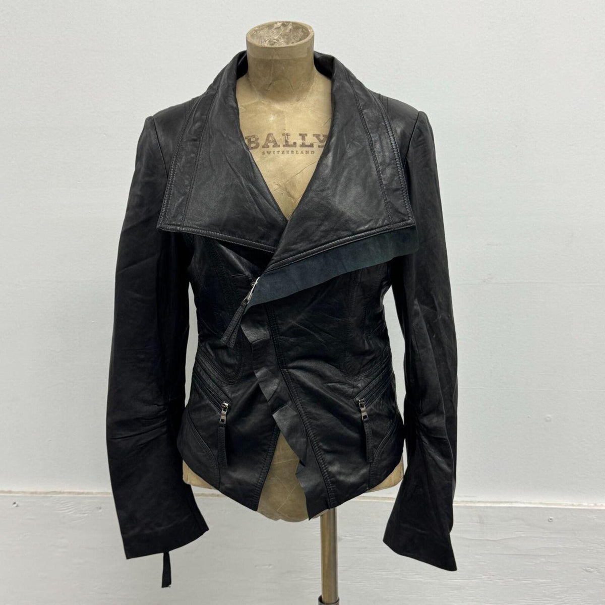 Vintage Black Moto Asymmetric Avant Garde Lambskin Leather Jacket