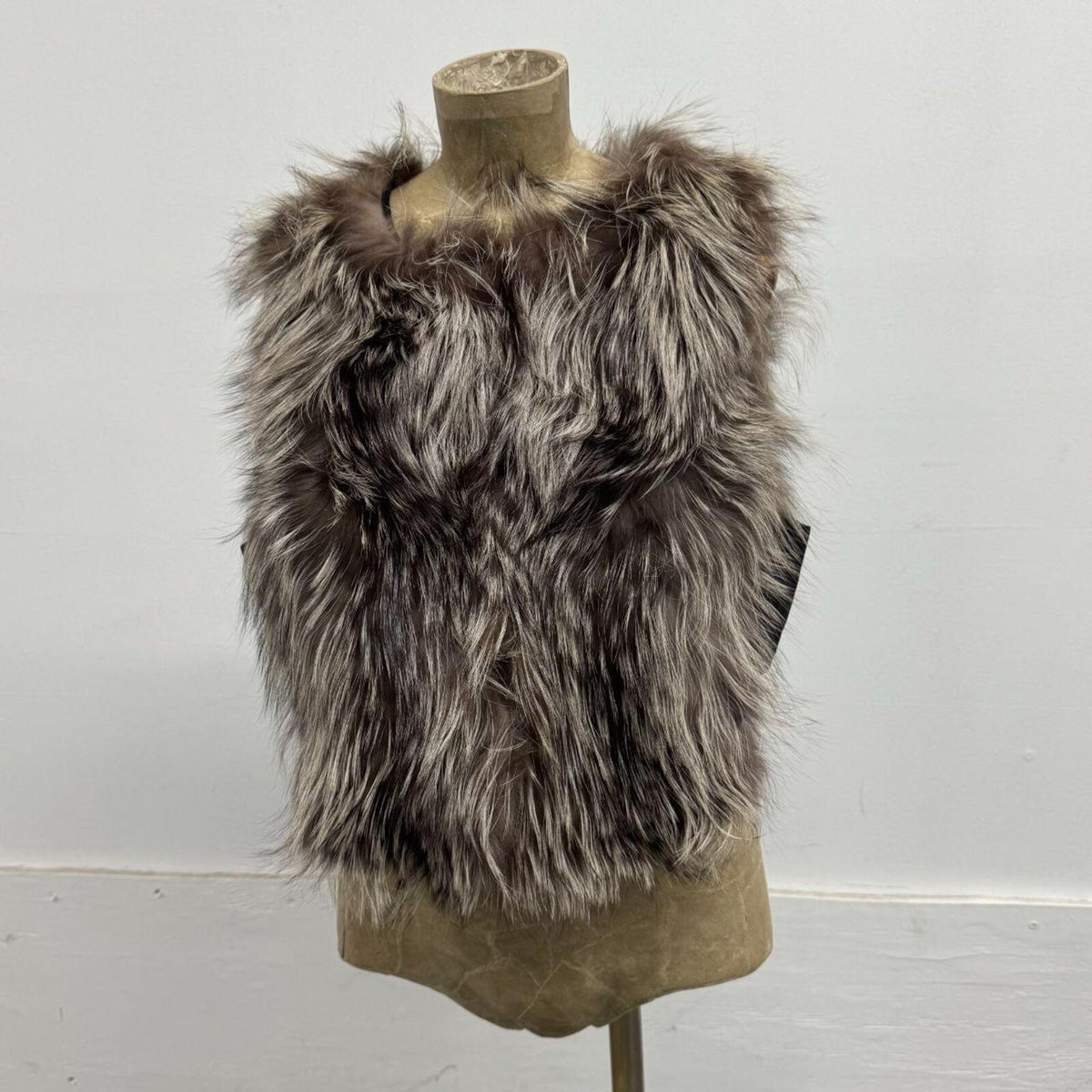 Vintage Y2K Silver Fox & Leather Gilet