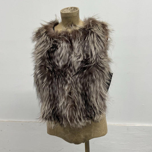 Vintage Y2K Silver Fox & Leather Gilet